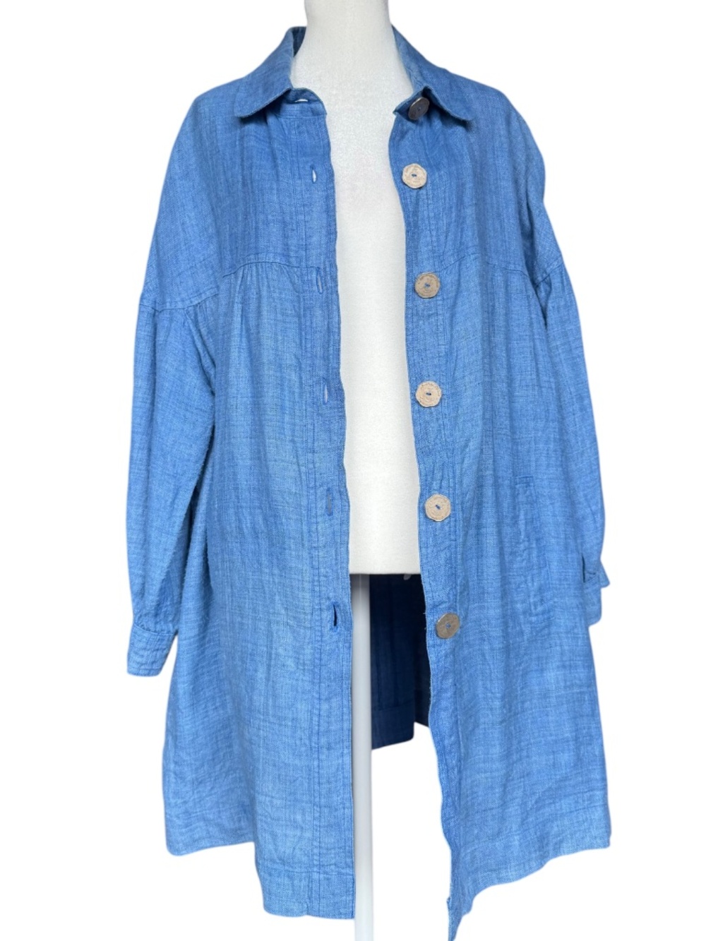 Dancing Ladies 100% Hemp Oversized Lagenlook Silver Button Up Top Sz L/XL